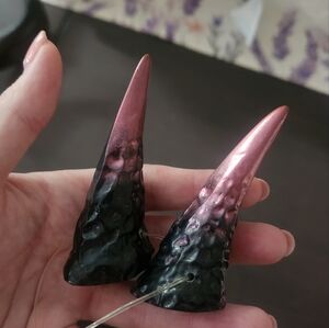 Metallic Red Tipped Black Resin Cast Dragon Horns - Shimmering Chimera